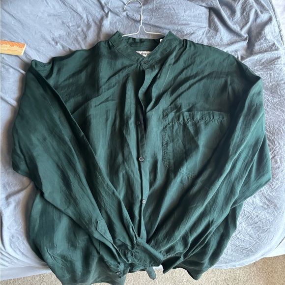 Stock Options 100% Silk Green Longsleeve Size Medium NWOT Comfy Button Up Blouse - Picture 12 of 16